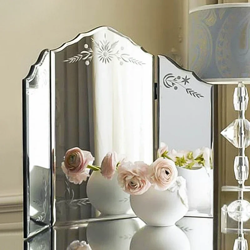 Carved tri-fold mirror European neoclassical bedroom dressing mirror personalized creative decorative mirror 0168