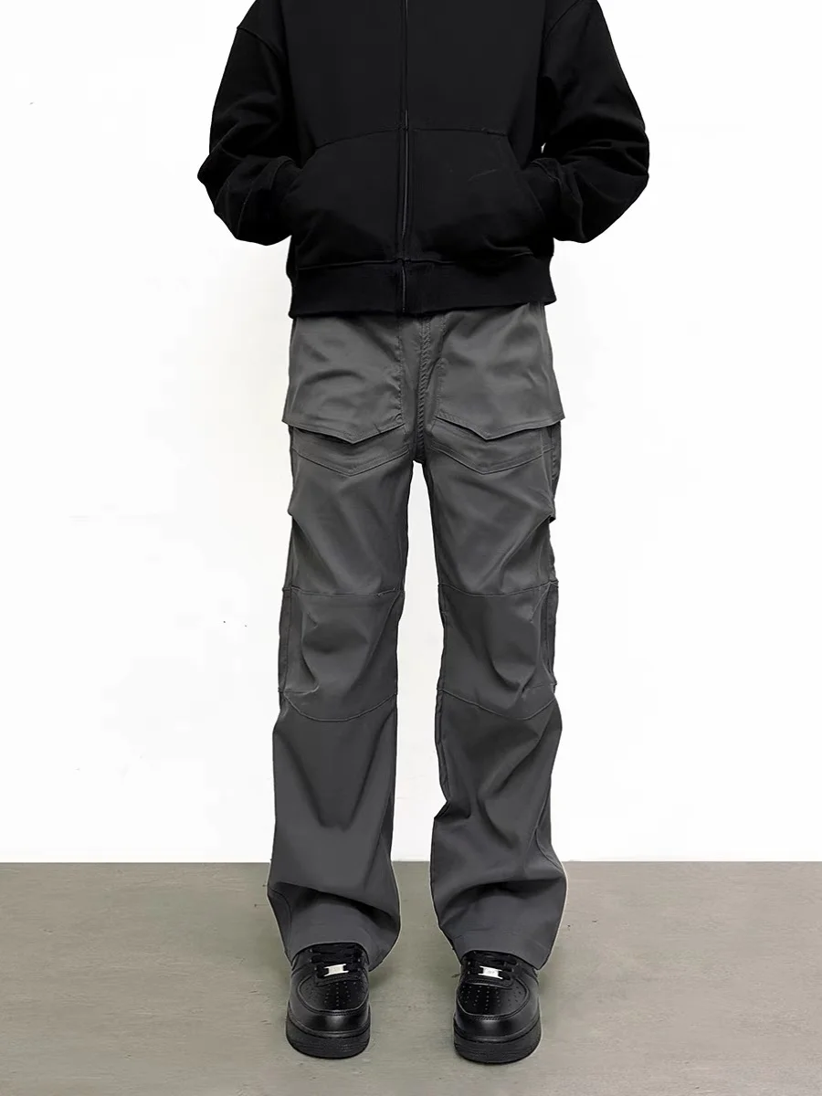 

American Sle Cargo Work Pants Men Women Design Sense Pleated Straight Casual Trousers Youthful Breathable Long Pants