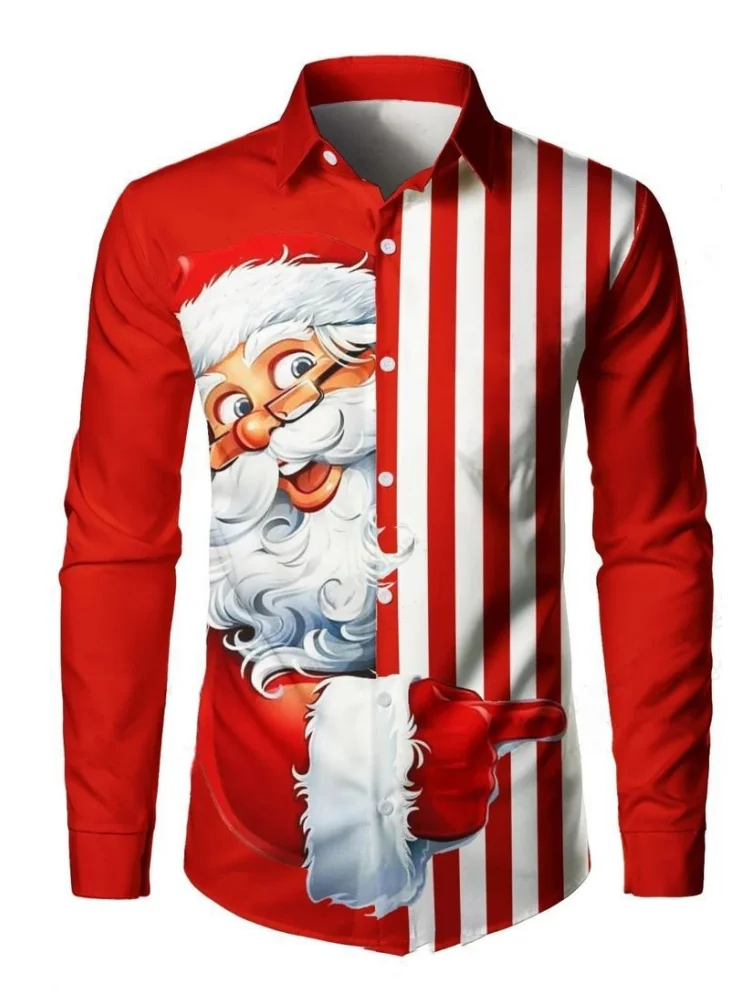 

Creative Santa Clause Graphic Long Sleeve Shirt Fashion Simple Design Christmas Top For Men Oversize Button Lapel Casual Clothes