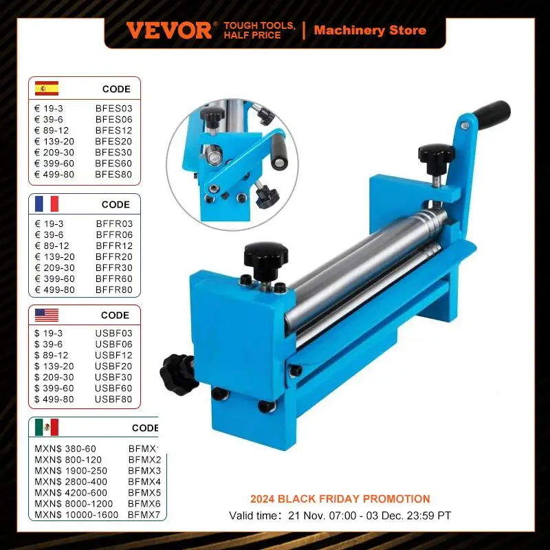 VEVOR SJ-300 Slip Roll Machine Desktop Manual 300mm Wire Cones Cylinders Tube Roller Press Shaping Tool 2.5mm Metal Plate Bender