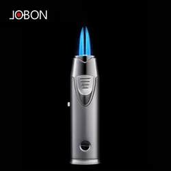 JOBON Metal Butane Gas Lighter Outdoor Windproof Blue Flame Dual Torch Turbo Jet Cigar BBQ Jewelry Baking Home Tools