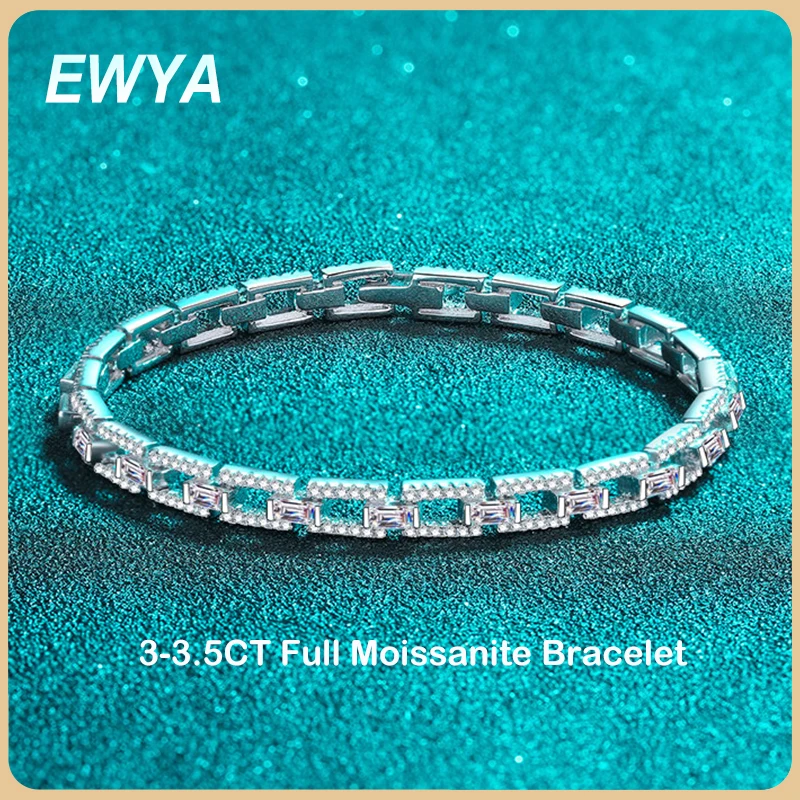 

EWYA Sparkling 3-3.5CT Full Moissanite Tennis Bracelet Women Party Wedding Fine Jewelry S925 Sterling Silver Diamond Bracelets