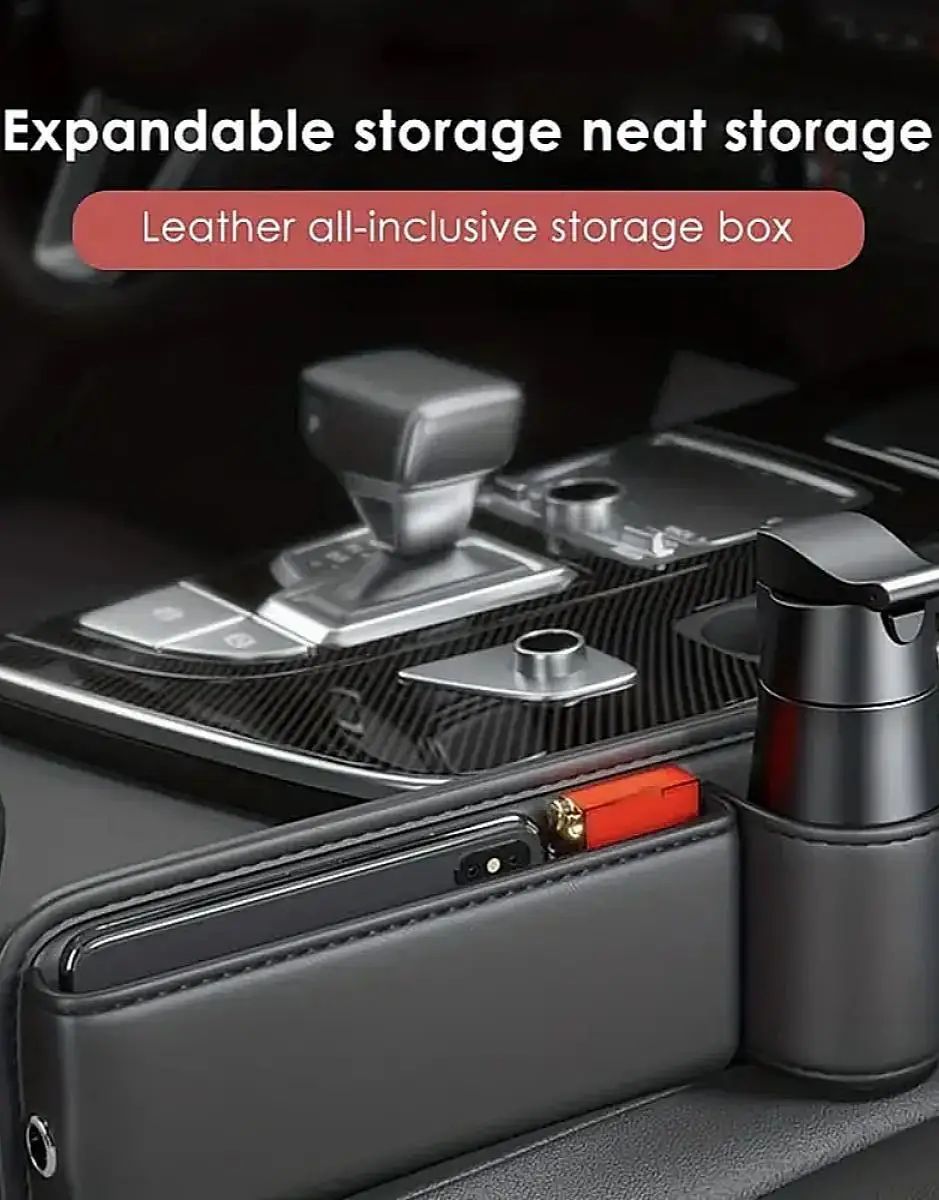1pc Seggiolino auto Gap Filler Organizer con portabicchieri Scatola portaoggetti per sedile laterale auto in pelle PU Organizzatore interno auto multifunzionale F