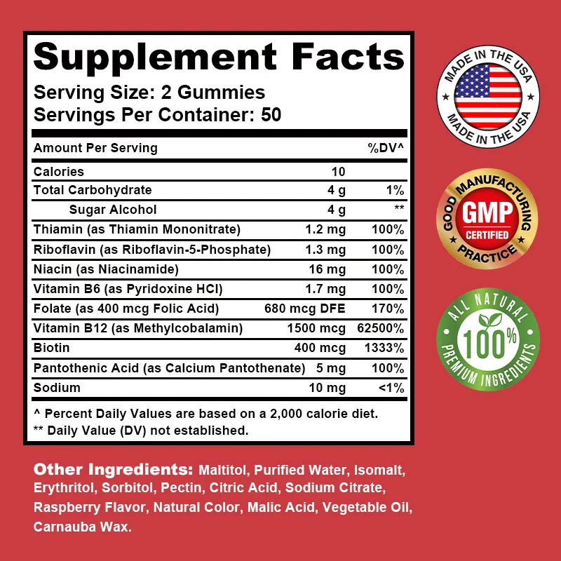 Vitamin B Complex Gummies - Reduce Stress and Fatigue, Metabolism, Improve Digestion, Improves Energy Levels, Enhance Immunity
