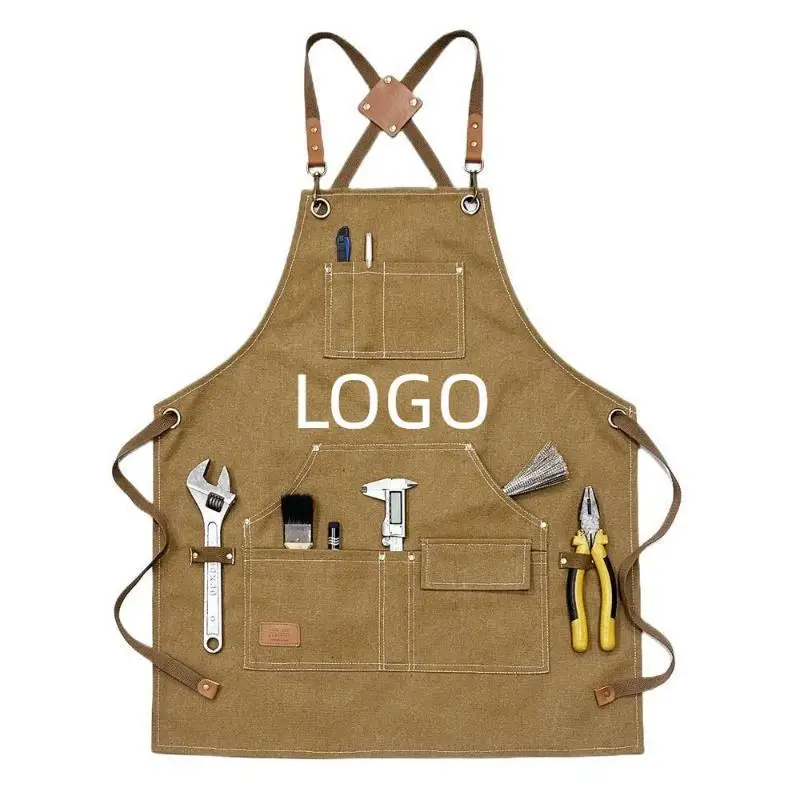 

Canvas Apron With Multiple Pockets Craftsman Gardening Workwear Gardener Mechanic Tool Apron Personalized Customization Logo