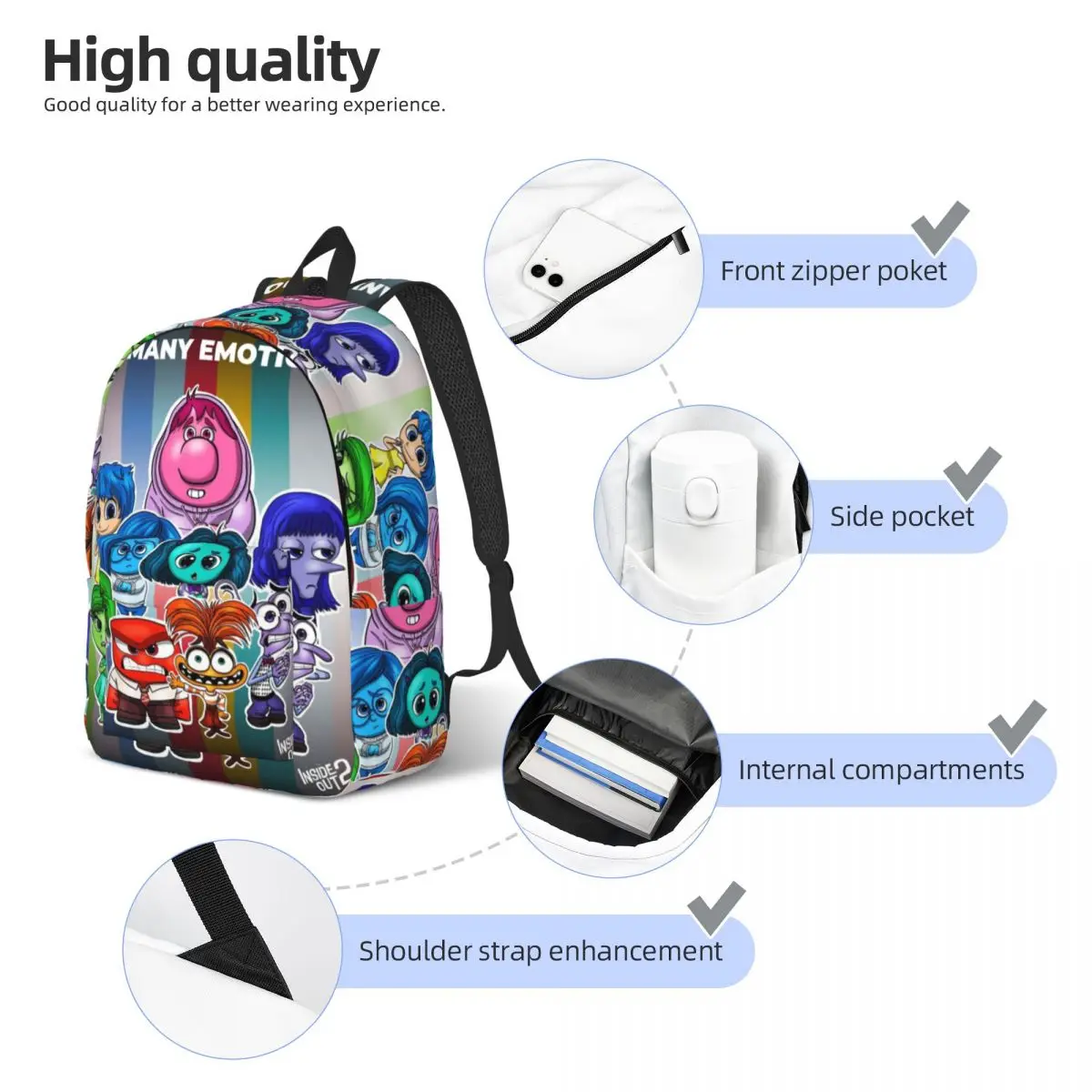 Inside Out 2 Cartoon Emotion for Men Women Student School Bookbag Funny Anime Daypack Elementary High College Outdoor