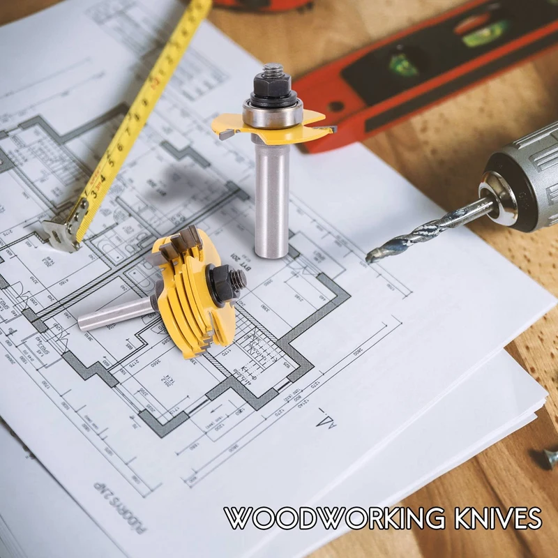 Mata Router 3 sayap, pemotong Slot 2 buah batang 1/2 & 1/4 inci alat pertukangan dapat disesuaikan
