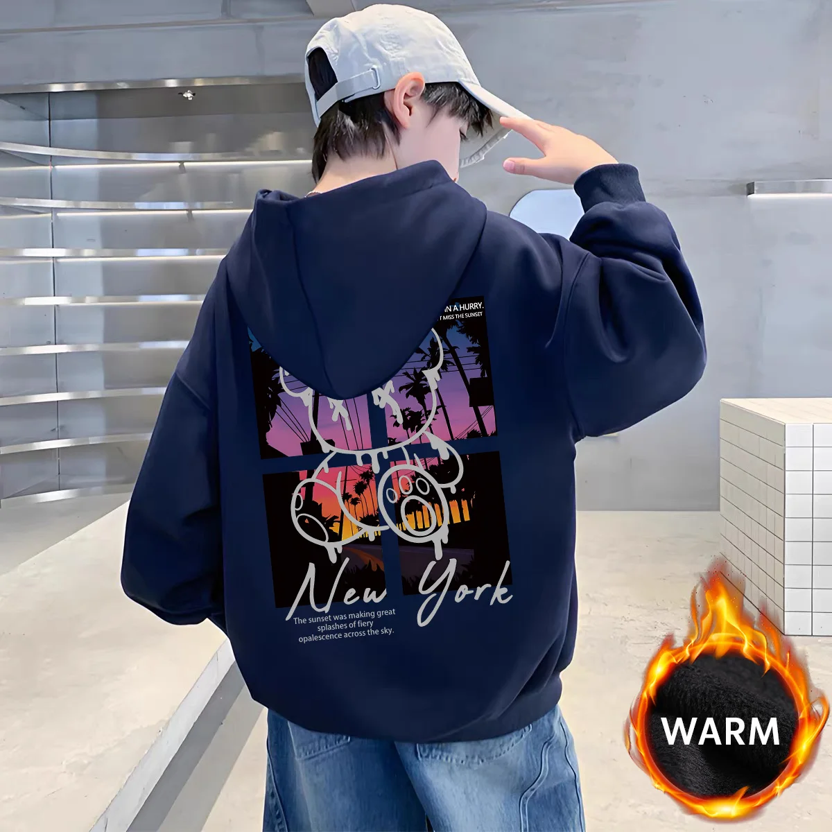 

Модные плюшевые толстовки для мальчиков, свитшоты, Детская уличная одежда на осень и зиму, худи с мультяшным принтом, пуловер, свитшоты