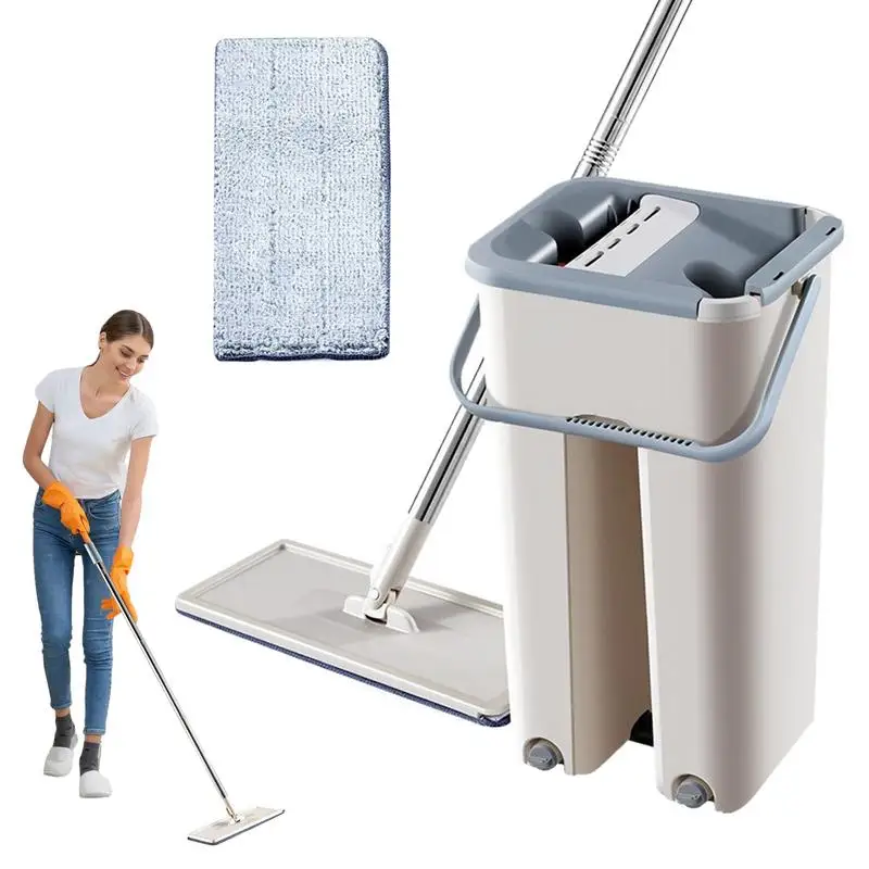 360 Degree Rotating Kitchen Bedroom No Touching Floor Cleaning Mop With Bucket Flat Squeeze Mop With Bucket For Wet Or Dry Usage