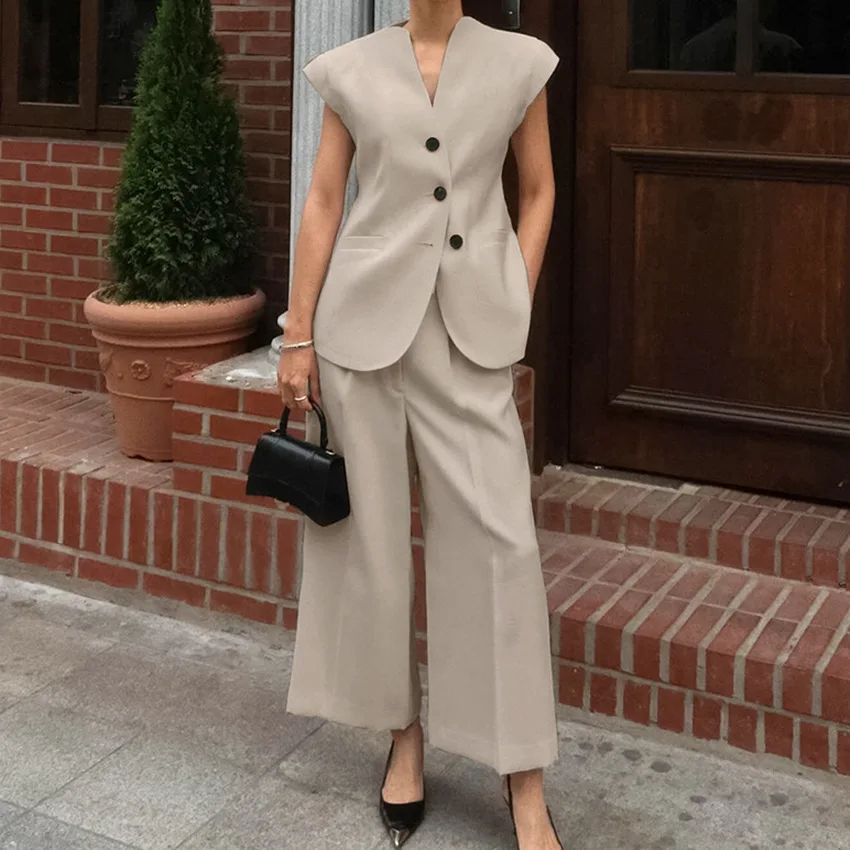 

Spring and summer retro temperament sleeveless suit high waist trousers fashion casual suit Z432