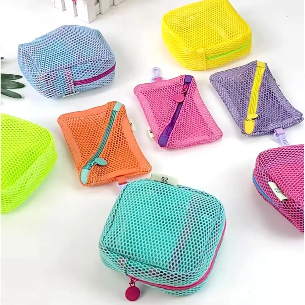 Lightweight Mesh Zipper Bags Visibility Space Saving Mini Makeup Pouch Rotary Hook Portable Cosmetic Accessories Organizer Women