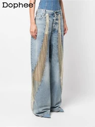 Squisito strass scava fuori cuciture pantaloni a gamba larga primavera e autunno nuovi Jeans larghi dritti Jeans larghi da donna