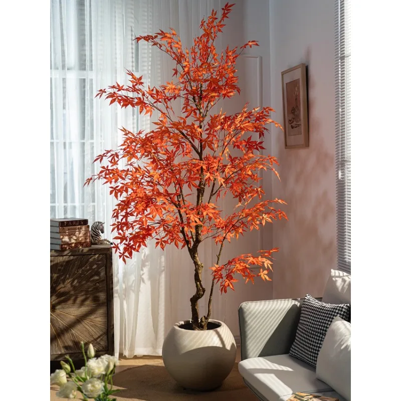 High-end simulated maple tree large green plant indoor light luxury atmosphere landscaping fake tree shopping mall