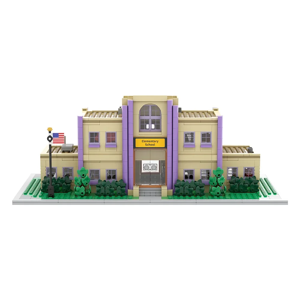 MOC Modular Springfield Elementary School Bricks Model  Architecture School Building Blocks Toy Gift