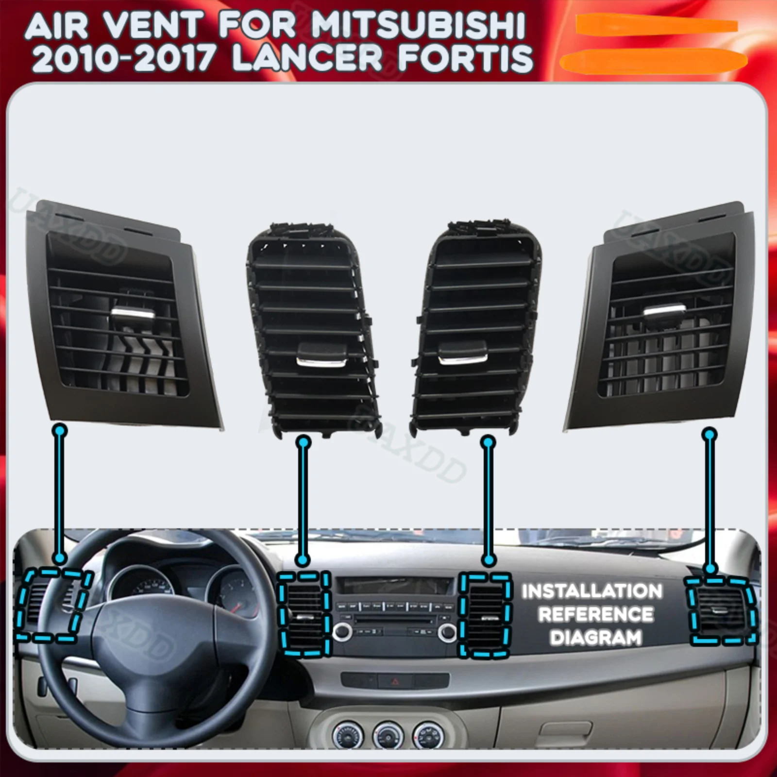 2010-2017 For Mitsubishi Lancer Fortis 2Din Car Vent Automotive Central Air Conditioning Assembly Interior Replacement Parts Kit