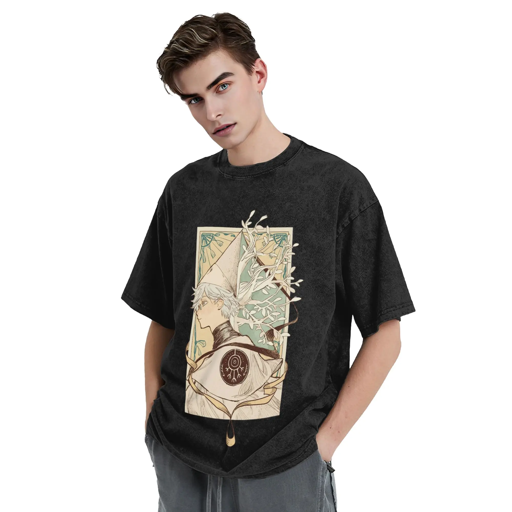 Qifrey Witch Hat Atelier Anime Washed T Shirts Streetwear  Vintage T-Shirts  Tees Tops for Men Women Short Sleeve Oversize