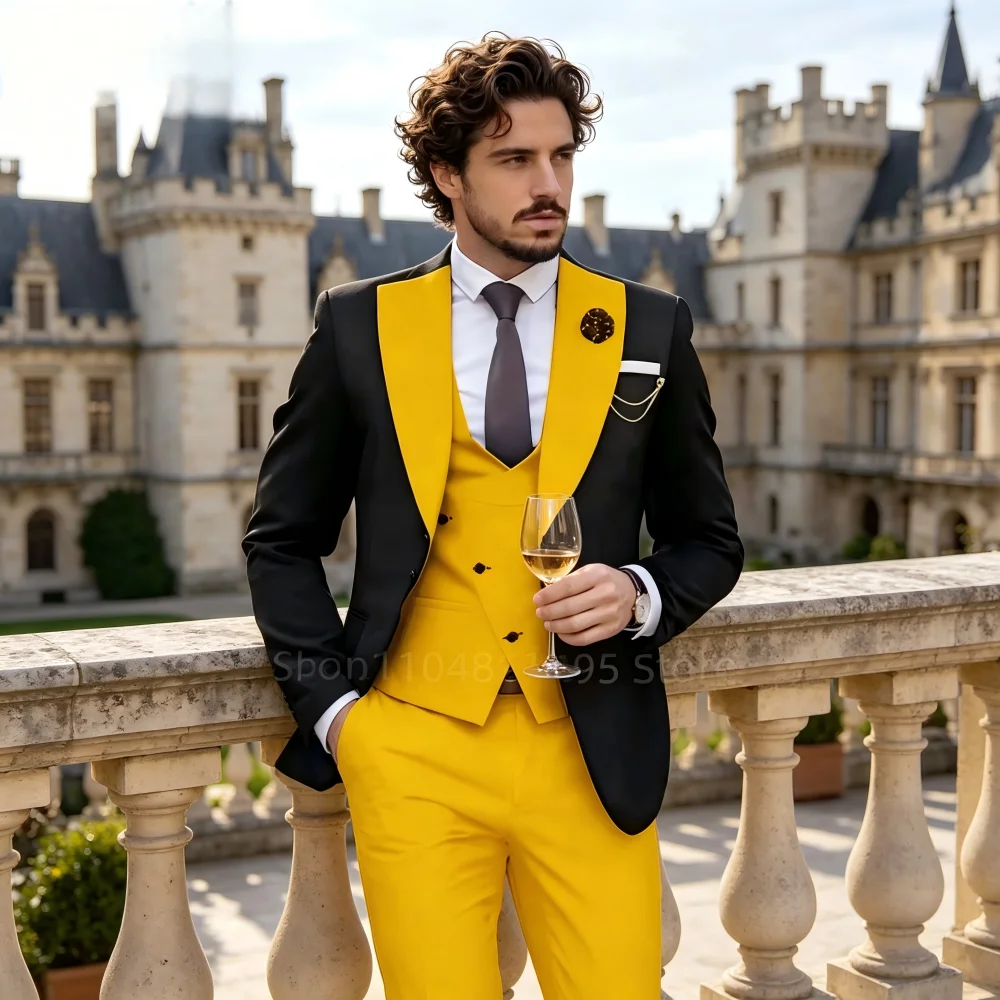 

Luxury Men's Tuxedo Suits 3 Piece Set One Button Blazer Vest Pants for Wedding Ceremony Male Fashion