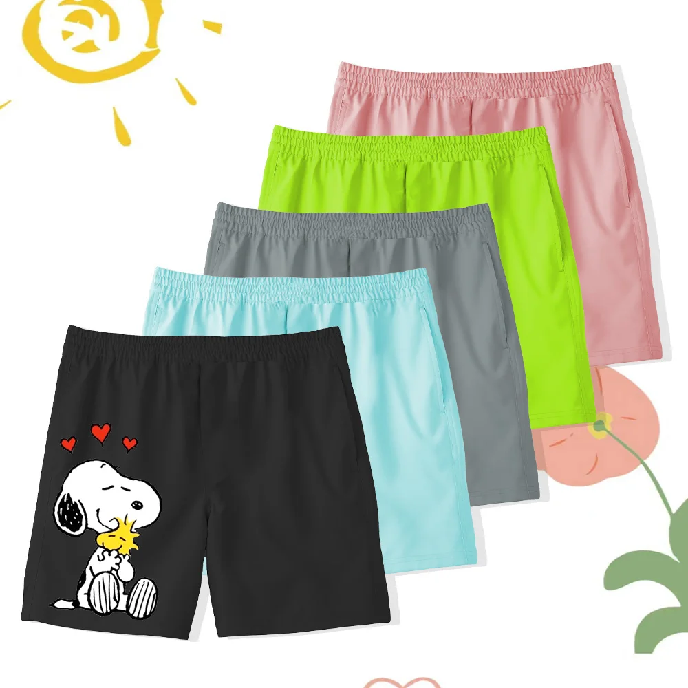 Harajuku Cute Snoopy Cartoon 2d Puppy Shorts Quick Dry Quarter shorts Comfy Shorts Boys Girls Hawaiian Vacation style