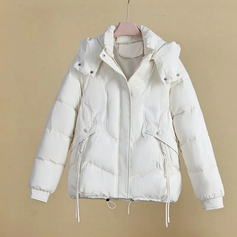 2025 ฤดูใบไม้ร่วงฤดูหนาวใหม่ลงเสื้อแจ็คเก็ตผ้าฝ้ายผู้หญิงเกาหลีผ้าฝ้ายเบาะหนา WARM Hooded Parkas สั้นหญิง Casual Lady Tops