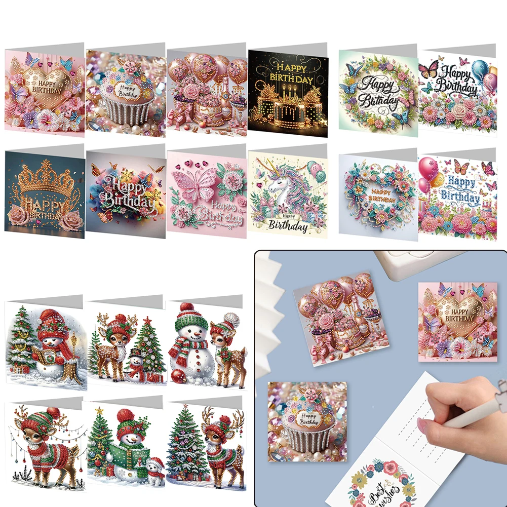 

Diamond Painting Christmas Cards DIY 5D Rhinestone Embroidery Arts Cards Kits Handmade Diamond Painting Greeting Thank You Card