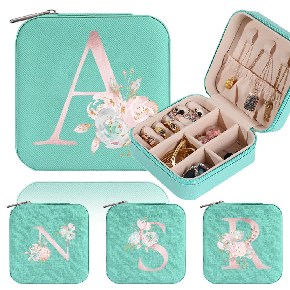 Jewelry Casket Portable Jewelry Earring Organizer Pink Flower Series Soft Lining Display Box Women's Large Capacity Cosmetic Bag