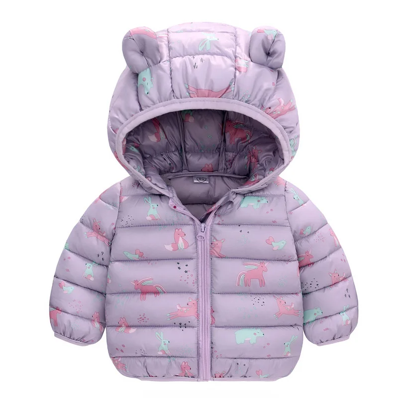 Baby Boys Girls Down Coats Long Sleeve Cartoon Dinosaur Print Jackets 1-5Yrs Kids Hooded Zipper Outerwear Spring Autumn