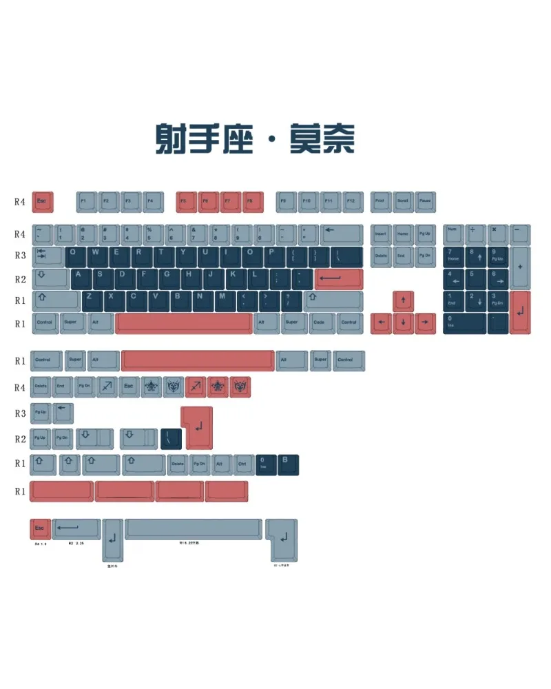 Multi tone blue with red accents durable pbt keycaps set high quality for gaming mechanical keyboards