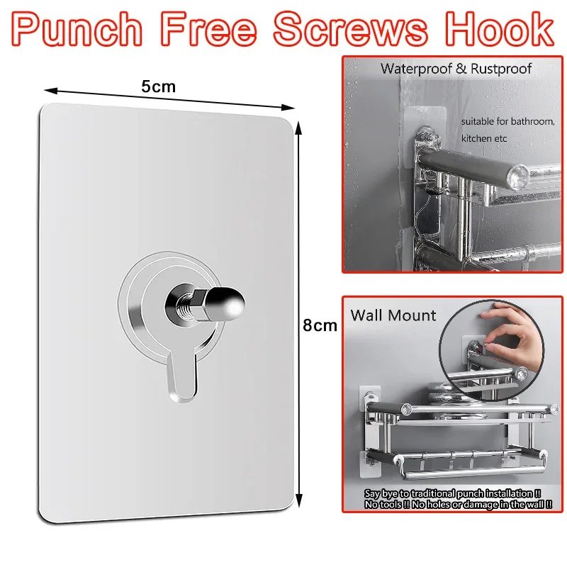 10pcs Punch Free Screws Hook Hanger Screw Free Sticker Wall Adhesive Hooks for Mount Wall Shelf Picture Hanging Kitchen Bathroom