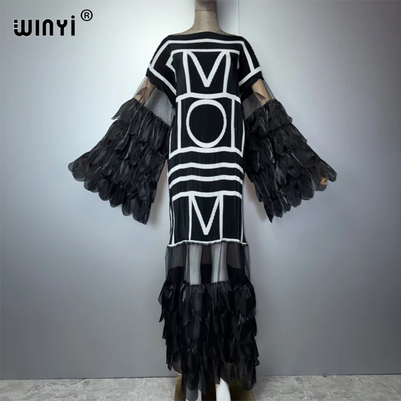 

WINYI Pleated Elastic Slim Dress Beach Cover up Kaftan Abaya for Muslim Women Dubai Luxury Party Fashion Evening Gown