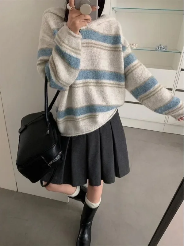 Women's Loose Long Sleeve Striped Knitwear Comfortable Lazy Style Korean Version High Quality Sweater Casual Outerwear