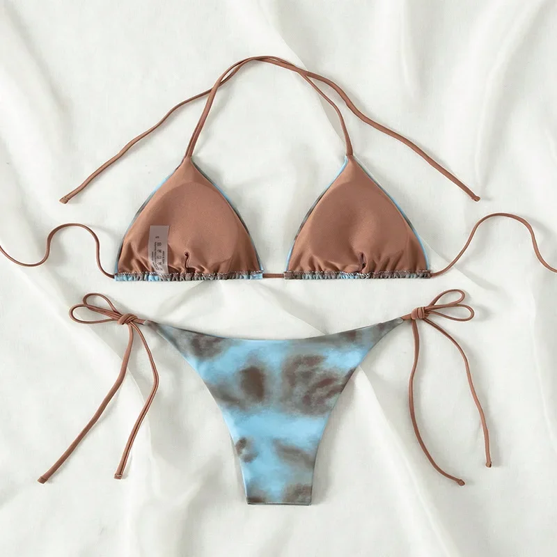 2025 Tie Dye Lace Up Bikini Set Beach Swimwear Women Swimsuit Biquinis Tankini Femme Mujer Bathing Suit