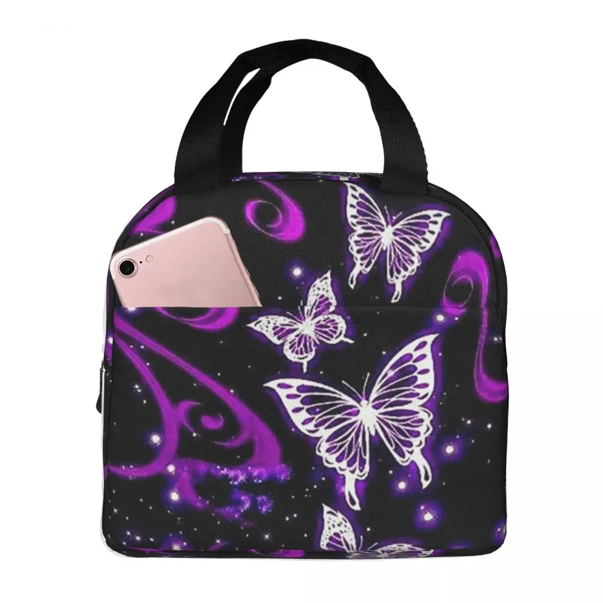 Borsa per il pranzo isolata con farfalla di cartone animato per le donne Contenitore per alimenti termico per alimenti da ufficio Contenitore per scatole per il pranzo portatili