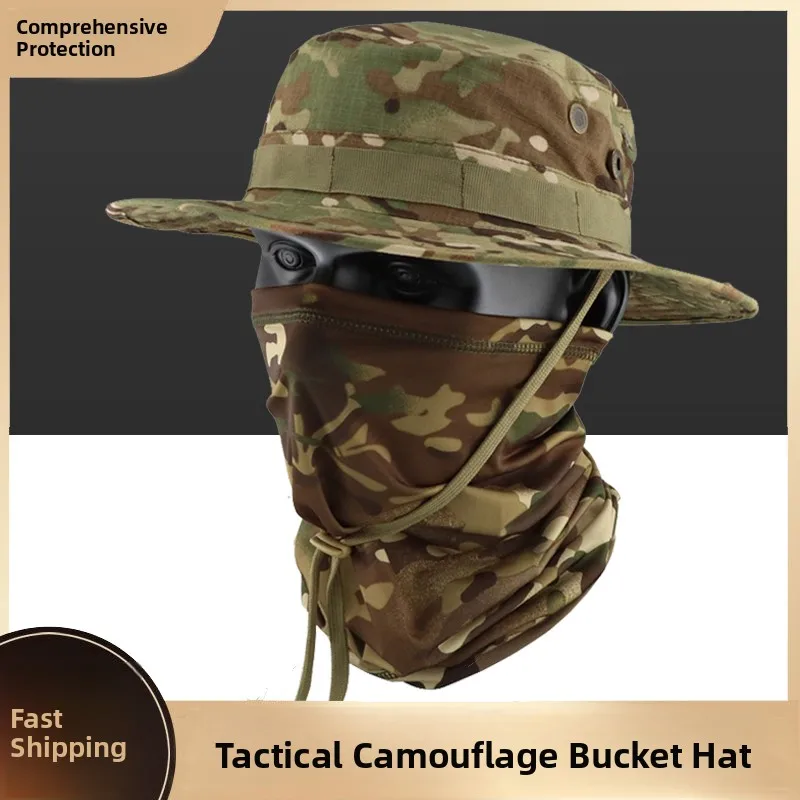 

Sun Protection Ice Silk Baffler Hat Camouflage Fishing Cap Men's Summer Outdoor Tactical Hat Fishing Cap for Men