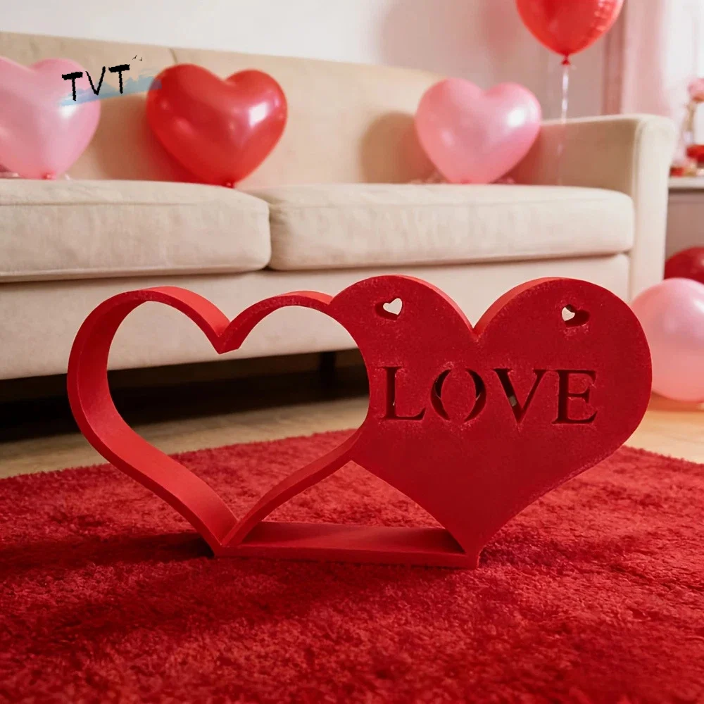 Plastic Red Love Knot Ornament Heart to Heart Red Valentine Day Decorations Hand-carved Creative LOVE Ornaments Office