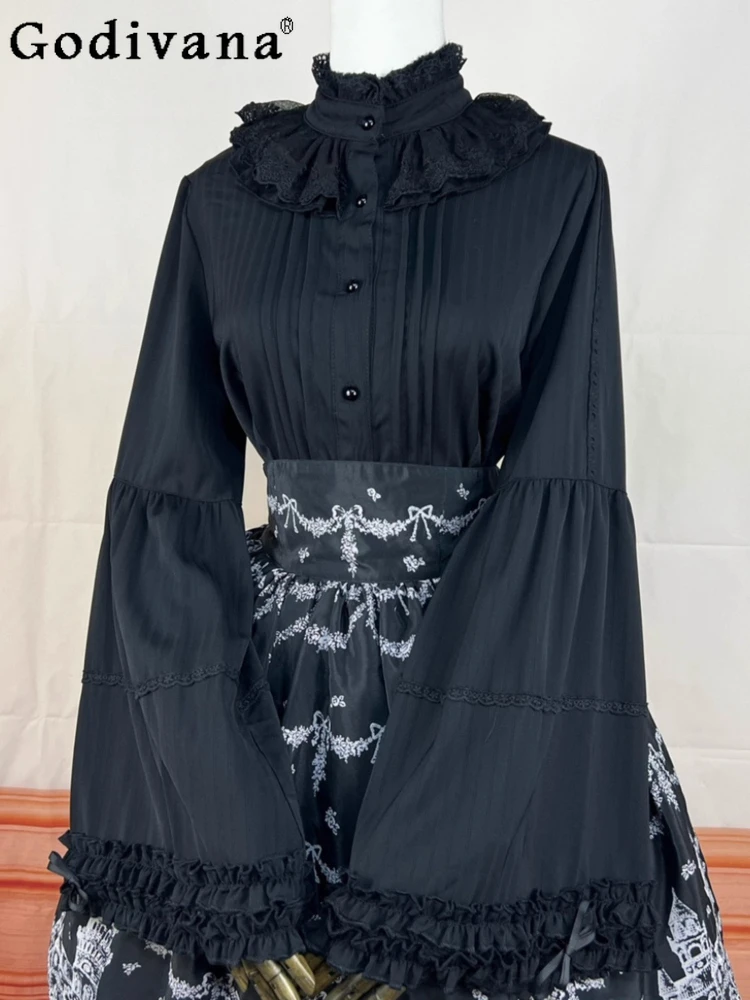 

Sweet Lolita Temperament Stand-up Collar Large Flare Sleeve Long Sleeve Bottoming Shirt Personalized Girl Goth Punk Singing Top