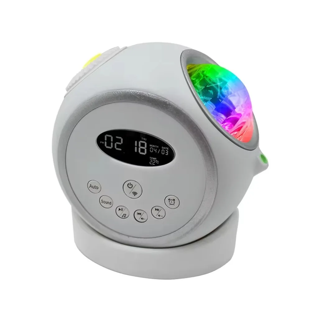 Colorful Star Projector Alarm Clock with White Noise & Aurora Northern Lights for Kids Adults Bedroom Decor