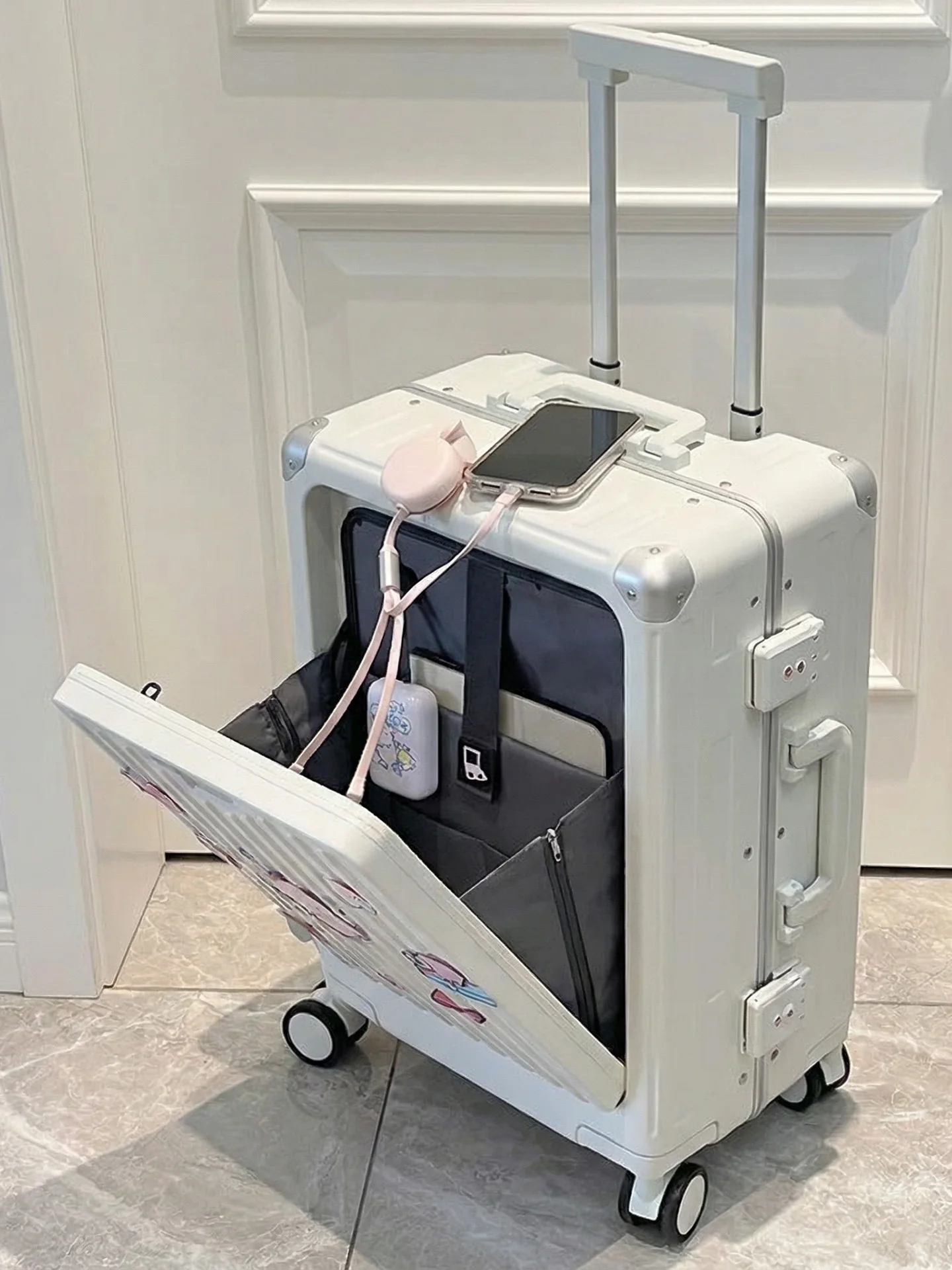 

Модный чемодан Hardell с передним открытием, алюминиевой рамой и выдвижной ручкой, дорожная сумка для мужчин, женщин и молодежи, синий.