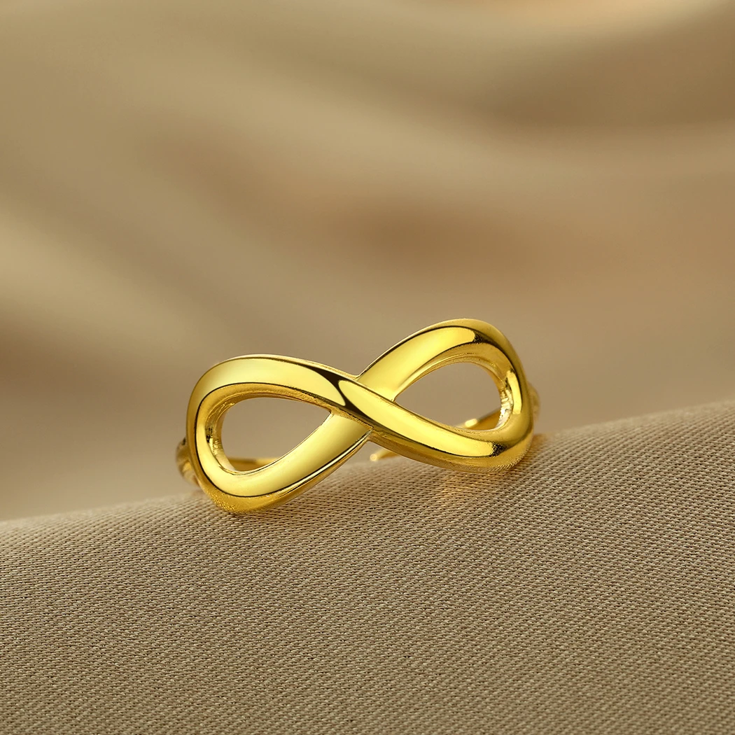 QIAMNI Infinity Love Eight Knot Open Knuckles Rings Stainless Steel Dainty Wedding Gift Promise Eternal Infinite Ring Jewelry
