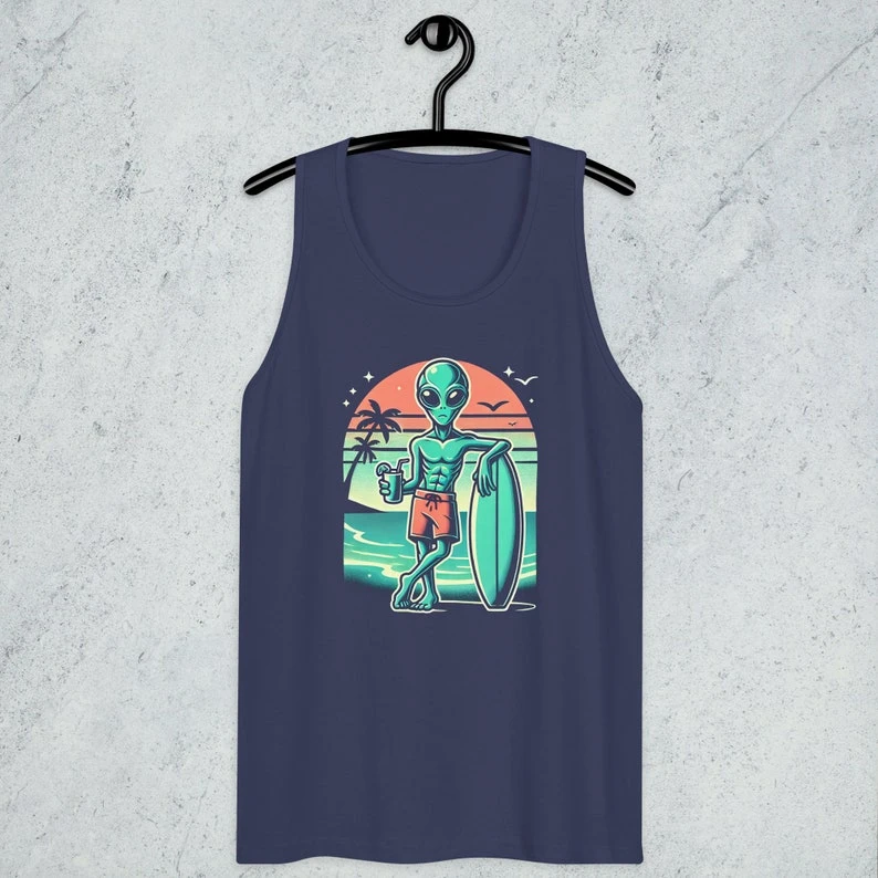 Men's Muscle Alien Print Vest Gym Workout Sleeveless Breathable Quick Drying Oversized Loose Sports T-shirt Vest
