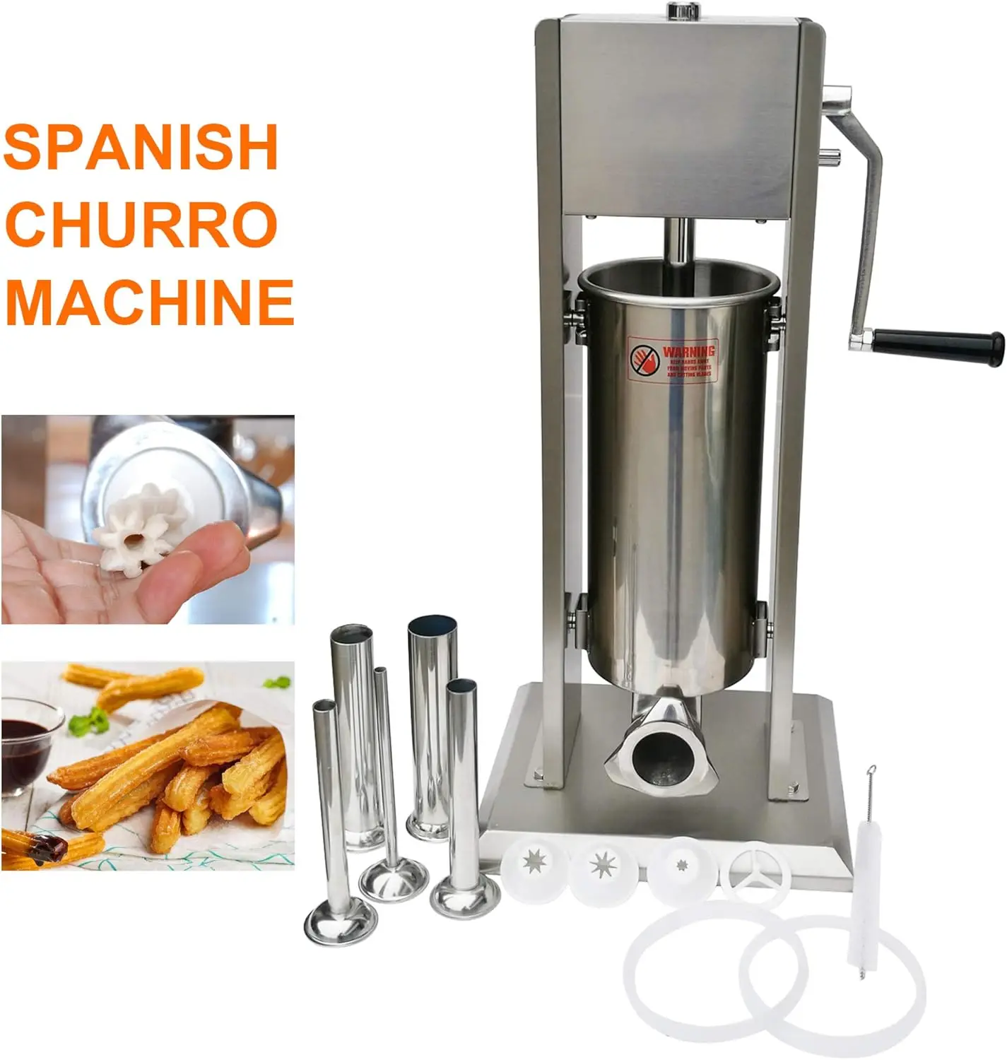 Steel Vertical Sausage Stuffer,Sliver,Dual Speed,2 in 1 Sausage Maker/Spanish Churro Maker (7LB/3L)