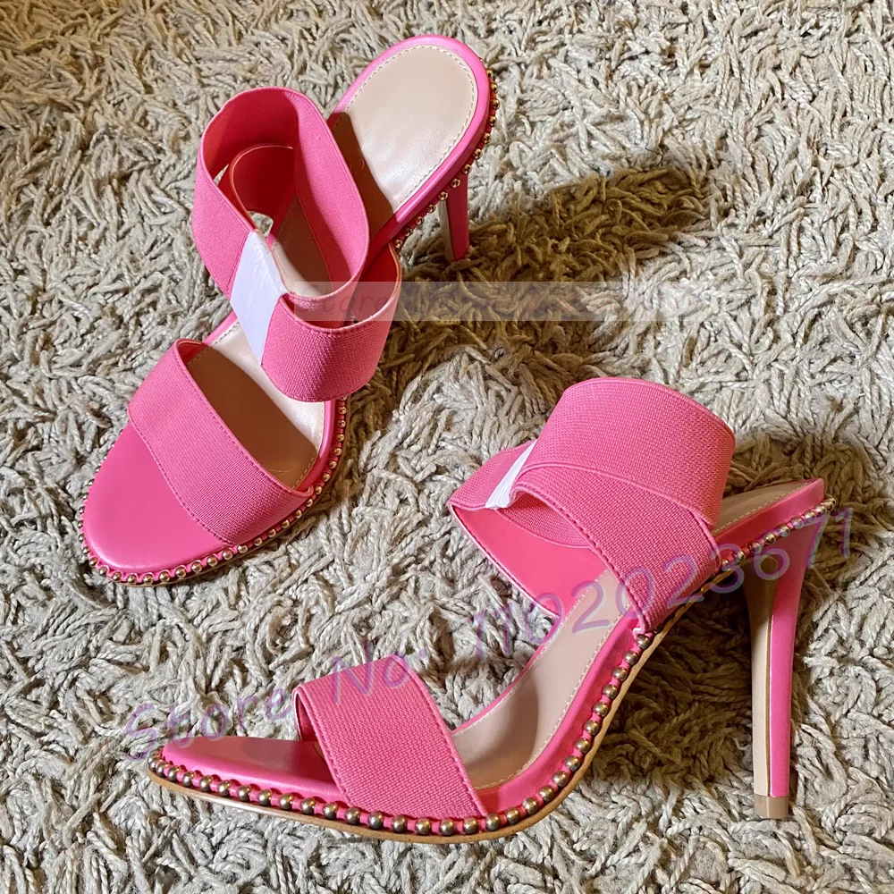 Studded Trim Back Strap Sandals With High Heels Women Pink Wide Cross Strap Shoes Women Sexy Summer Open Toe Party Casual Sandal