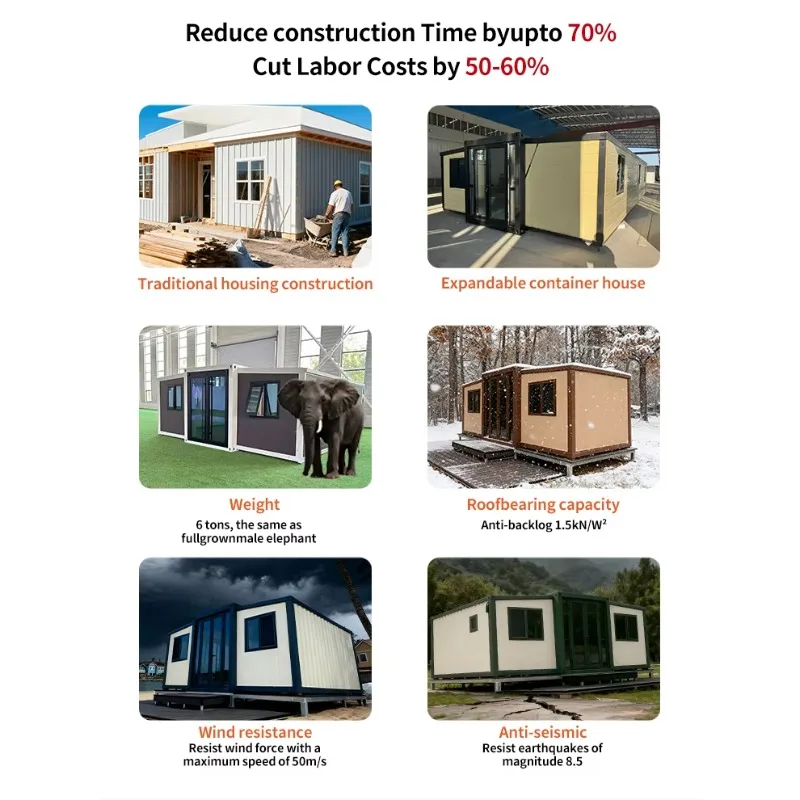 Hot Selling Container House Double Wings Foldable House 2 Bed Room 1 Bath Room 1 Living Double Wing Folding Container House