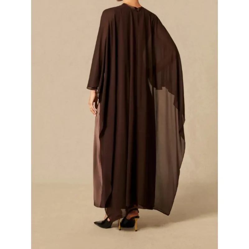 Tuhle malha retalhos vestidos de cetim para mulher 2026 vintage capa-manga de duas peças pura sobreposição festa à noite vestido longo 196141