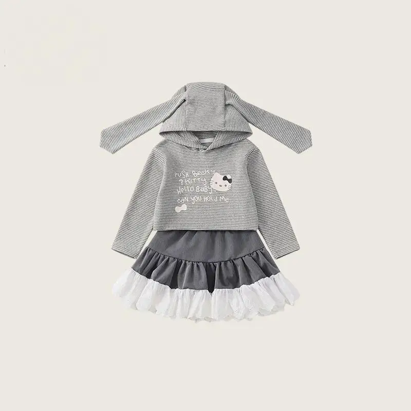 

Sanrio Hello Kitty Hoodie Short Skirt Two-Piece Set Girl Tops Children Spring Fall Kawaii Fashion New Style Casual Clothing Hot