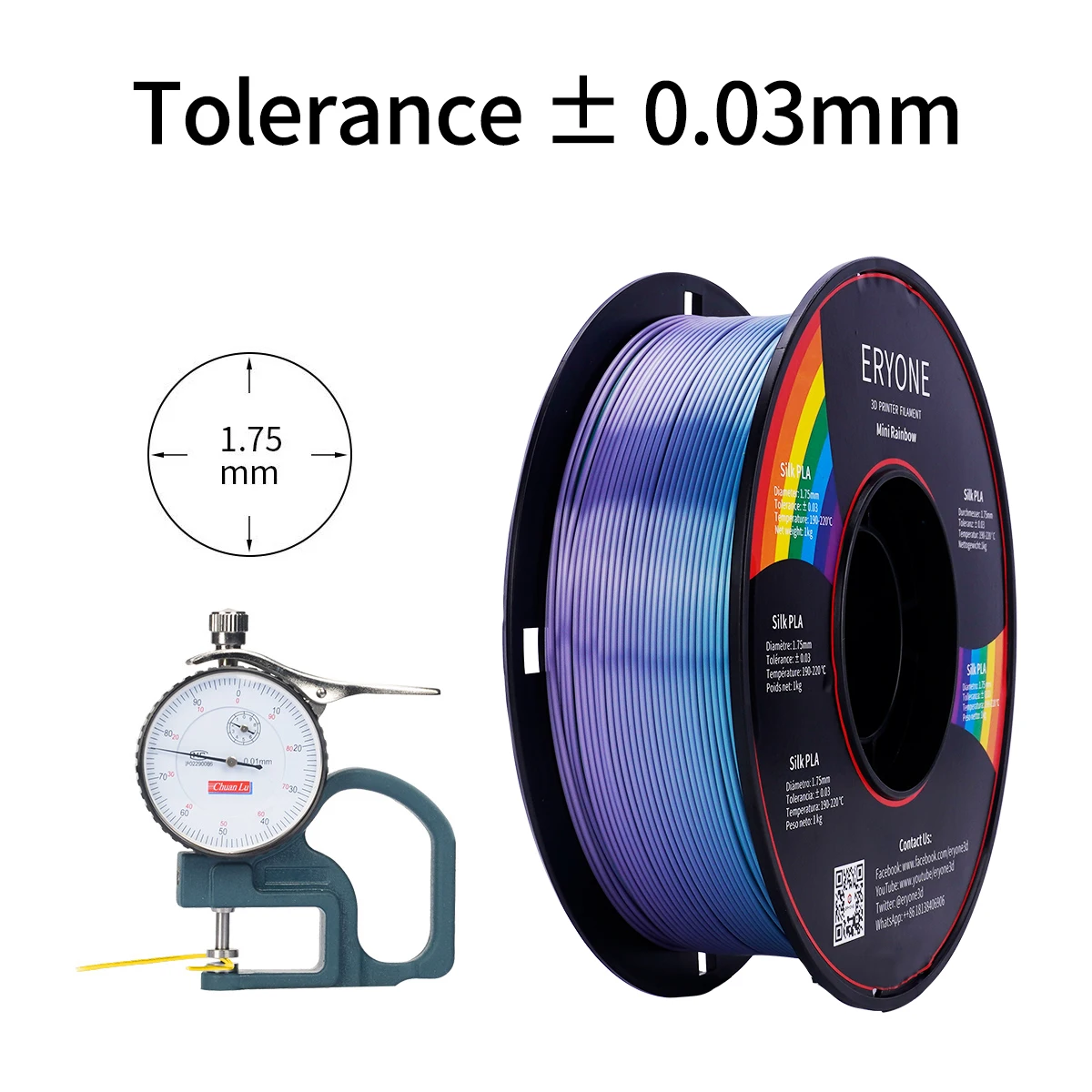 ERYONE Mini PLA Rainbow Filament 1KG 3D Printer Filament 1.75 mm 1KG For 3D Printer Rainbow Color Printing Fast Shipping