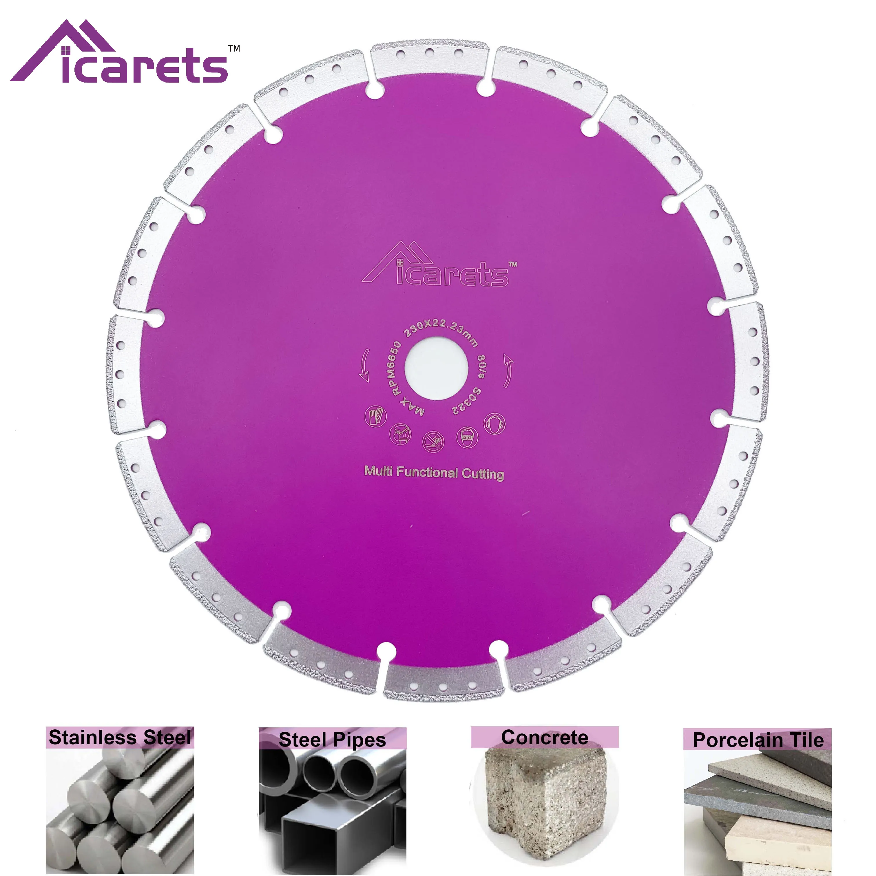 ICARETS 230mm Diamond Metal Cutting Disc Steel Marble Granite Plastic Wood Cordless Angle Grinder Multitool Saw Blade