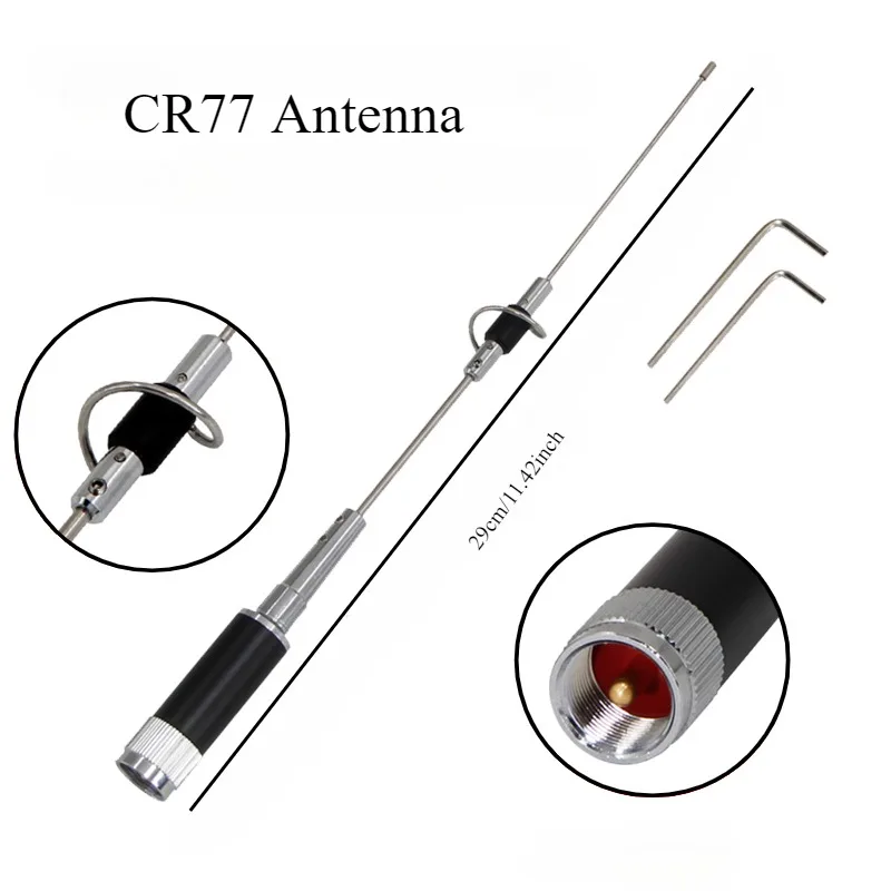 

CR77 Антенна с высоким коэффициентом усиления, двухдиапазонная FM VHF UHF 144/430 МГц UHF PL259, нержавеющая сталь, 100 Вт, 29 см, беспроводная мобильная радиомачта