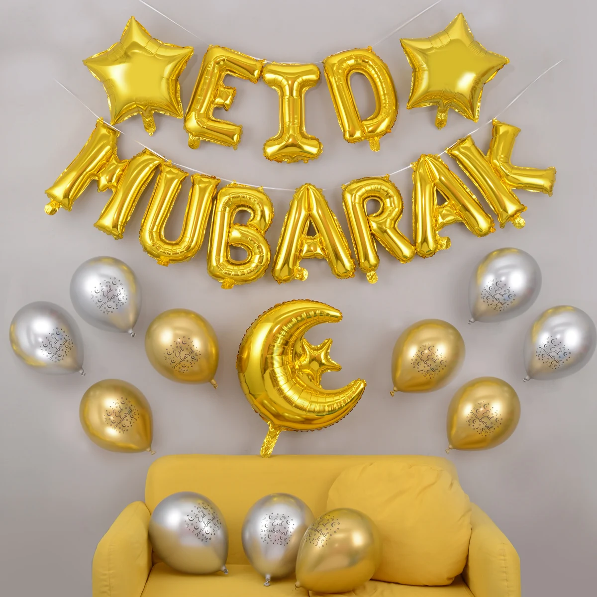 27 pz Eid Mubarak palloncini decorazione 2024 musulmano Hajj Decor Ramadan Kareem Festival Banner Star Moon Foil Balloon