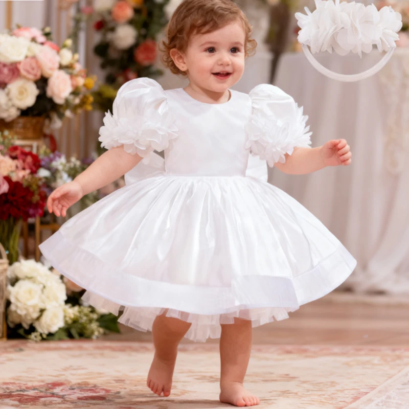 

Белое платье для девочек, тюлевое платье, вечернее детское свадебное платье, платье принцессы для маленьких девочек на первый день рождения, торжественное платье для крещения