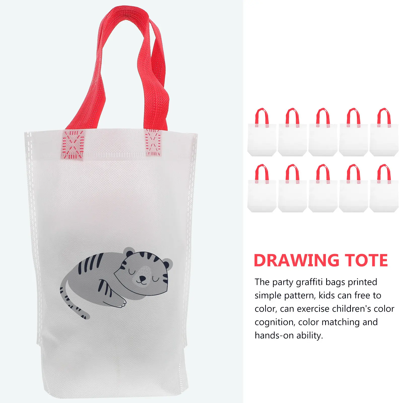10Pcs Coloring Graffiti Bags for Kids Non-Woven Odorless DIY Handbag Portable Candy Storage Drawing Tote Party Favor Bag